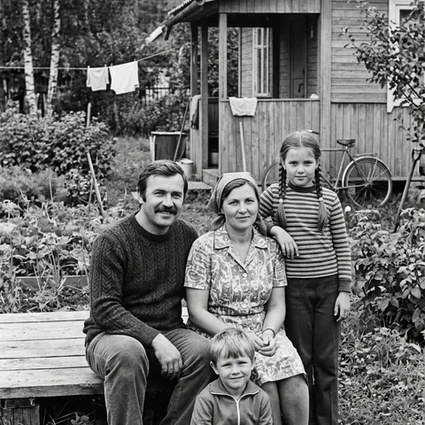 Чёрно-белая семейная фотография